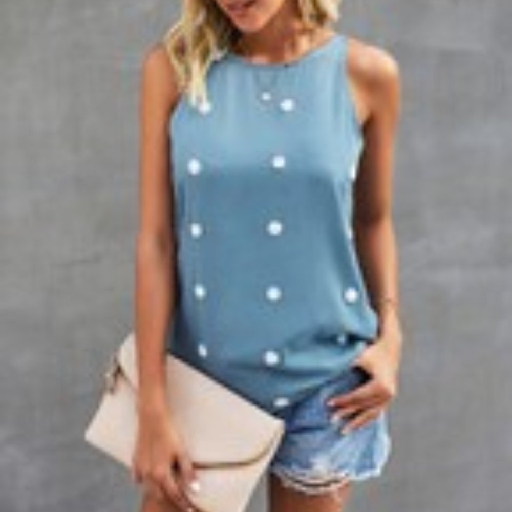 Pale Blue Tank with Buttoned Key Hole in Back